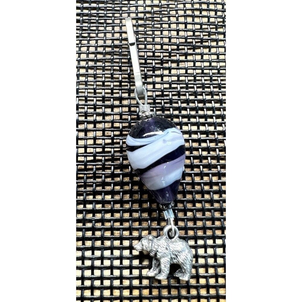 Multicolored Glass Charm Teardrop Shape With Silver Tone Bear Purse Charm